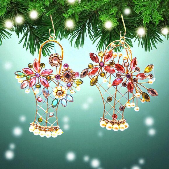 Katherine’s Collections Rhinestone Flower Basket Ornaments • Set of 2 • Vintage - Picture 1 of 10